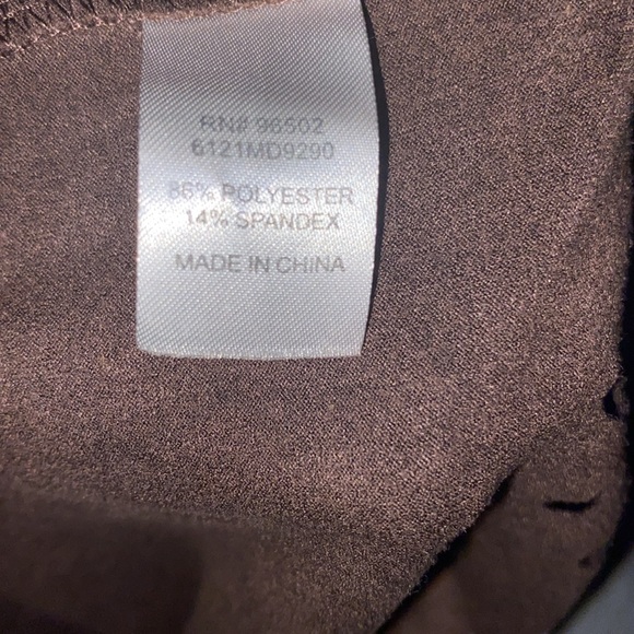 C brand Solid Brown Suede-Like Stretchy Short-Sleeved Dress with Flowery Trim - Picture 15 of 16